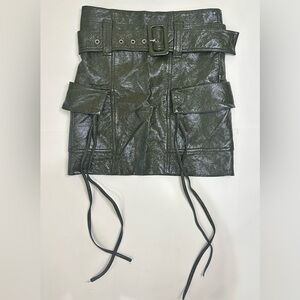 Olive Green Belted Skirt with Pockets